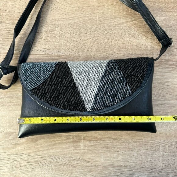 New Handmade Beaded Shoulder Bag Black Grey - Picture 9 of 10